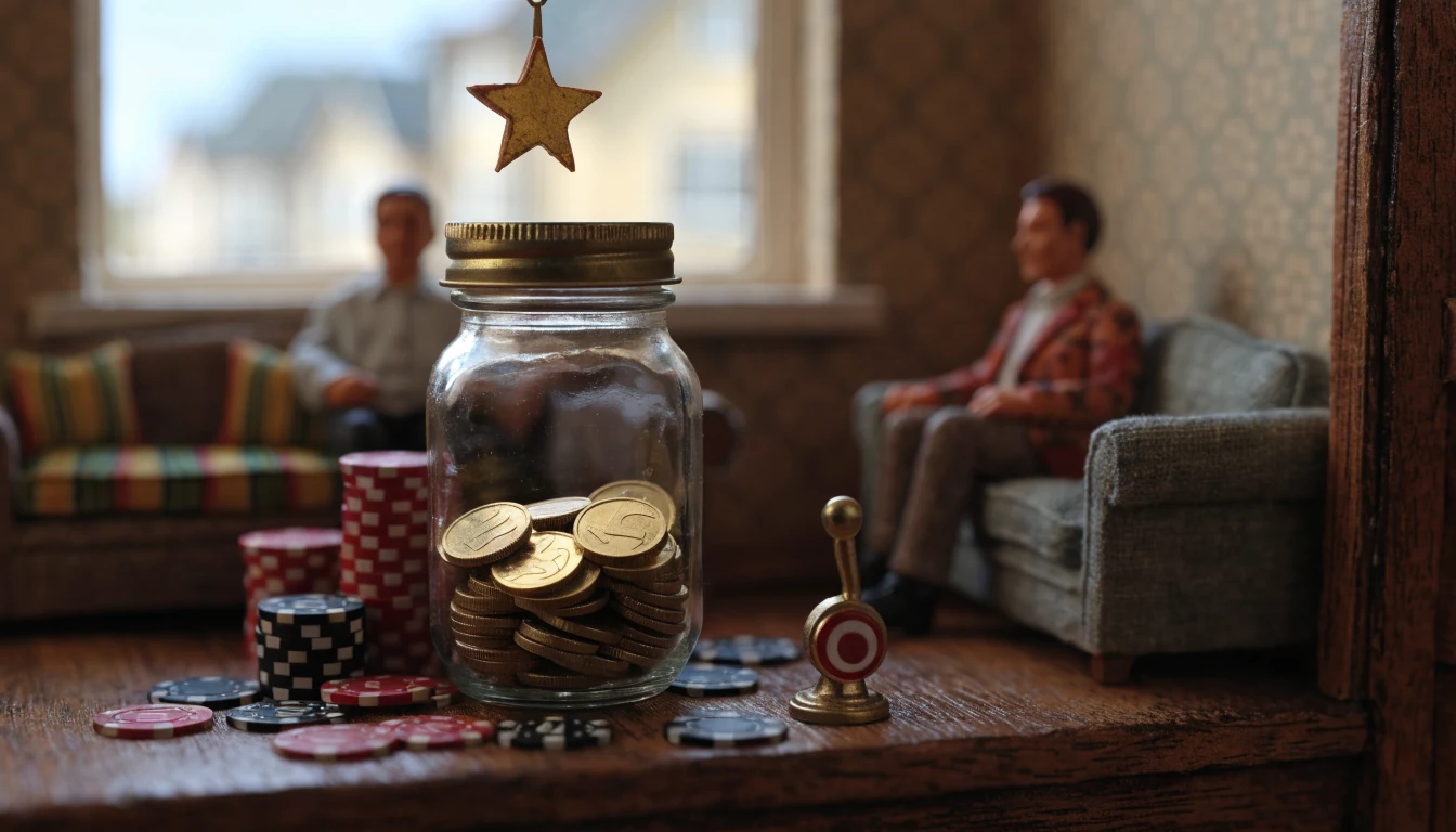 Goldene Münzen und Casino-Chips auf einem Tisch als Symbol für Freispiele
