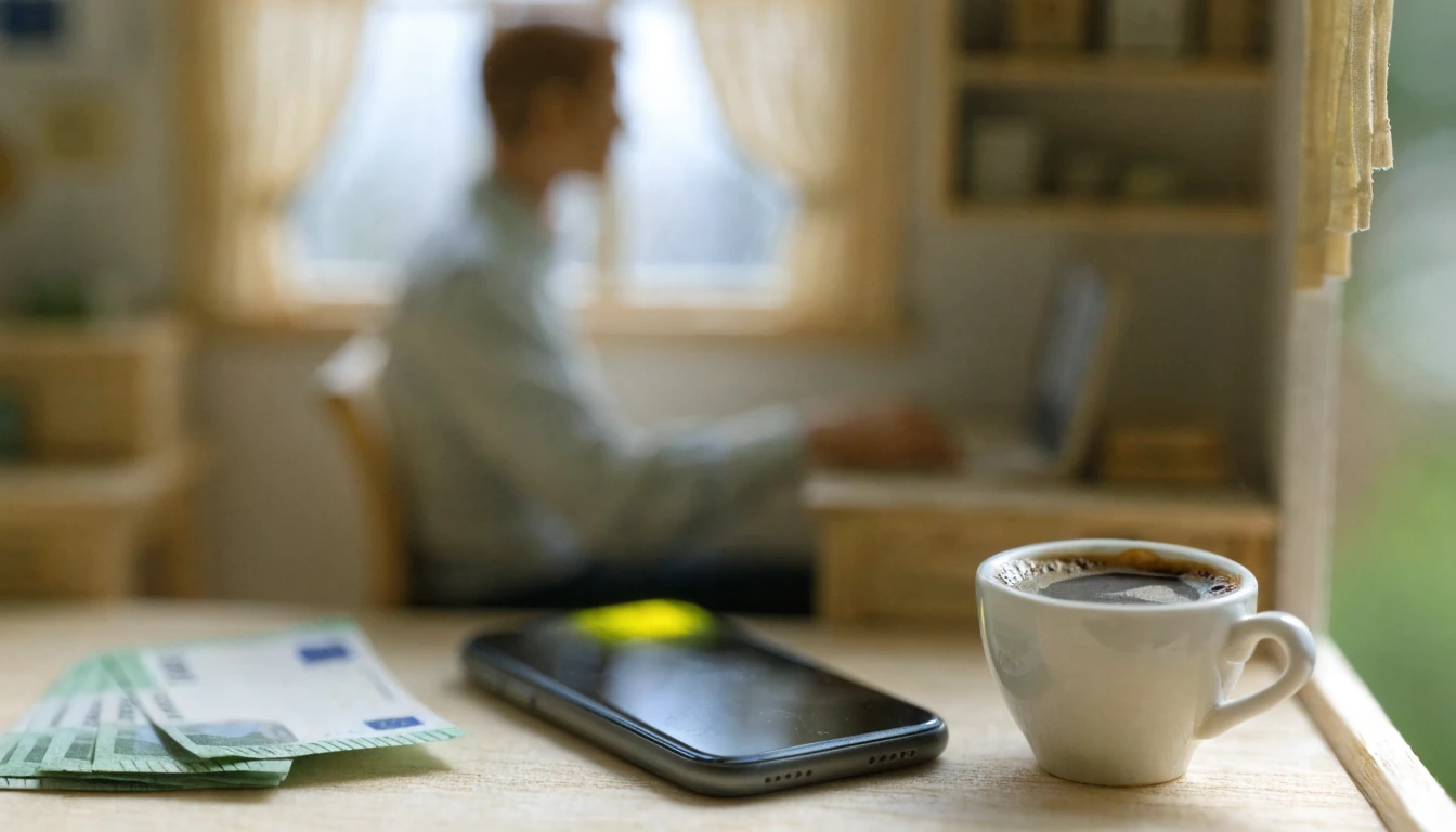 Smartphone mit TWINT-Bestätigung auf einem Tisch in einer deutschen Wohnung.